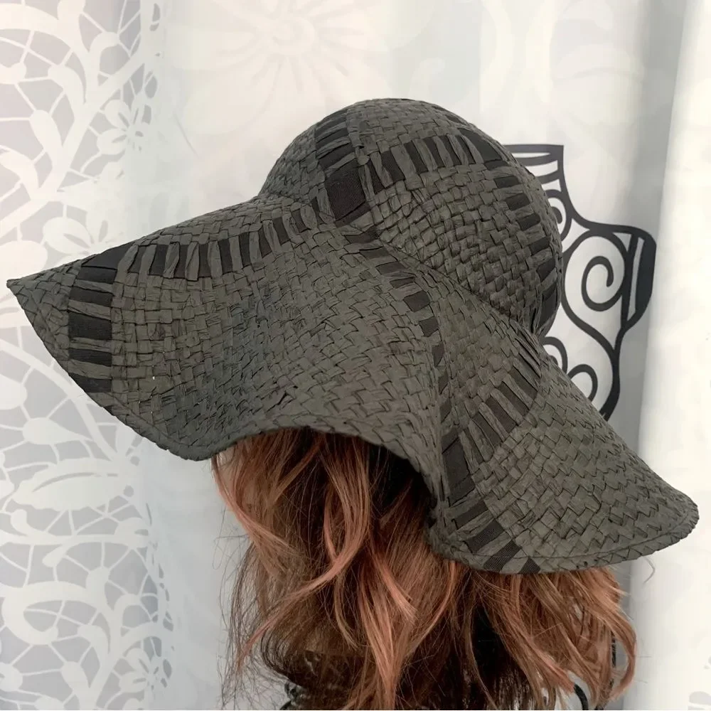 Unbranded Black Woven Floppy Sun Hat Size OS